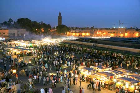 Djema Fna Square at Night in Marrakech Morocco